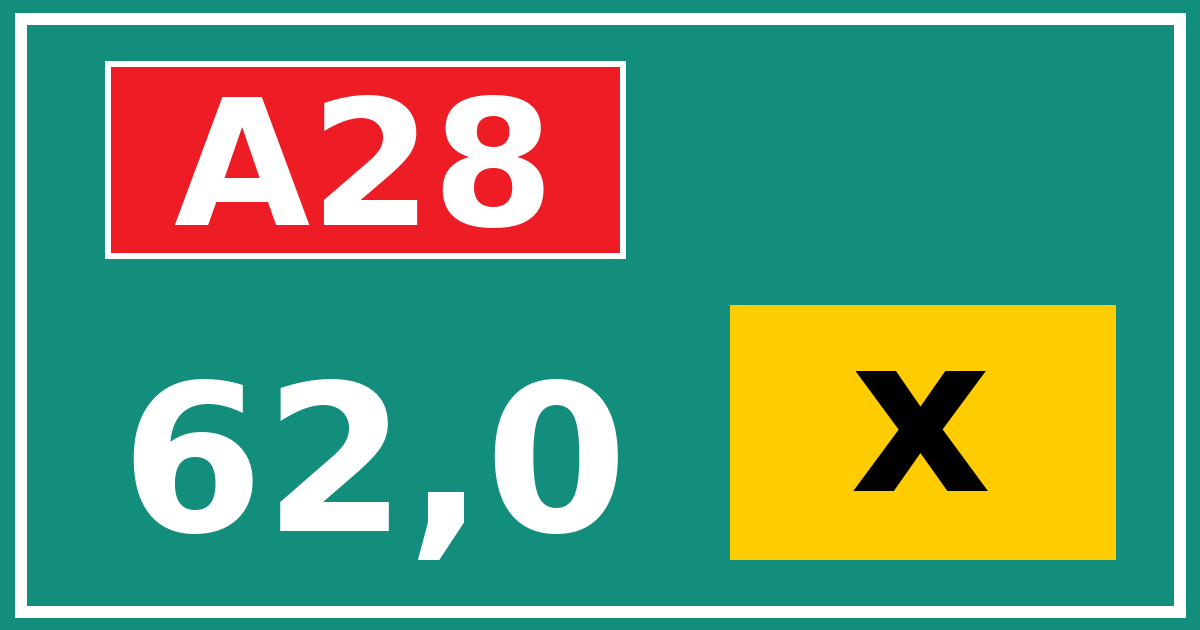 Hectometerbord A28 62,0 letter x