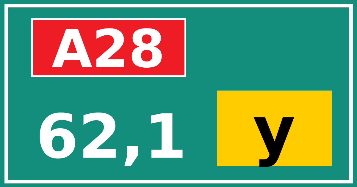 Hectometerbord A28 62,1 letter y
