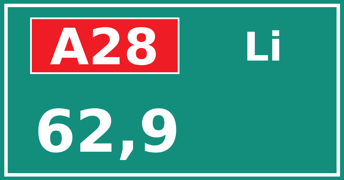Hectometerbord A28 62,9 zijde Li
