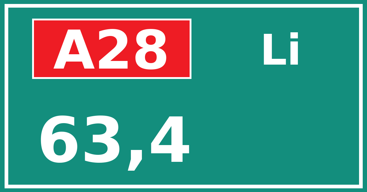 Hectometerbord A28 63,4 zijde Li