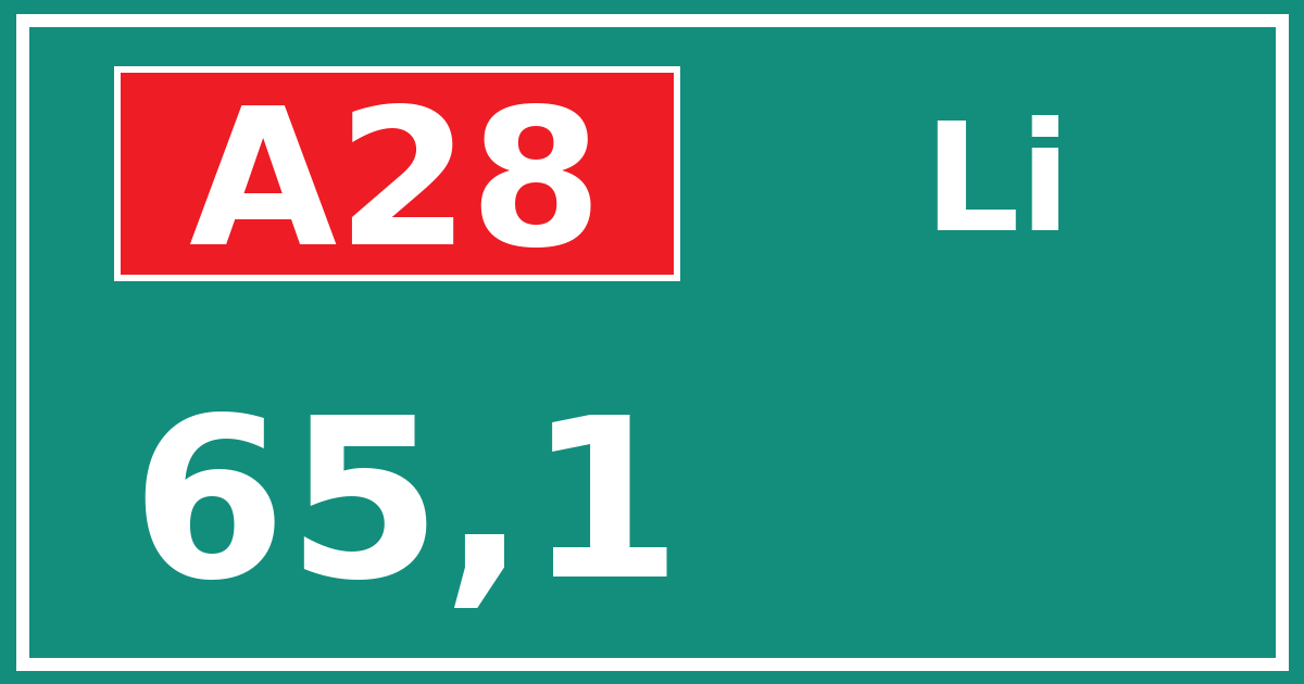 Hectometerbord A28 65,1 zijde Li