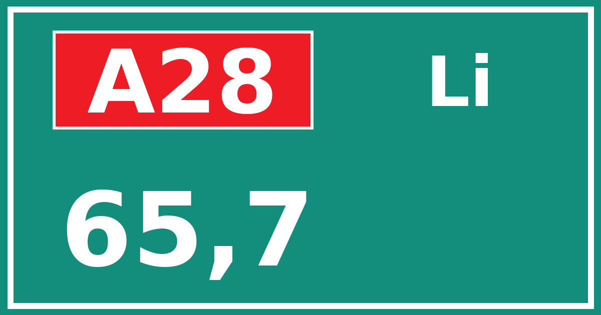 Hectometerbord A28 65,7 zijde Li