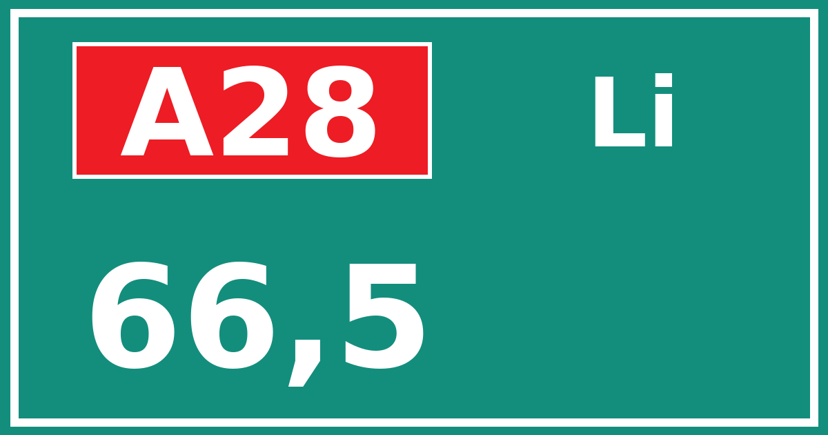 Hectometerbord A28 66,5 zijde Li