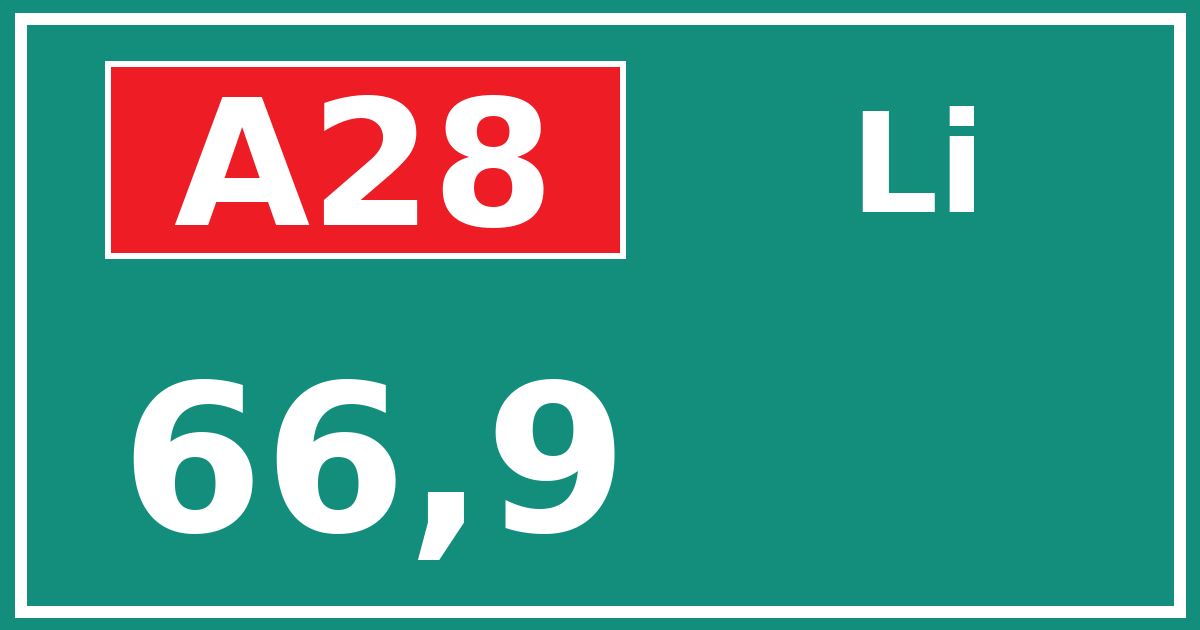 Hectometerbord A28 66,9 zijde Li