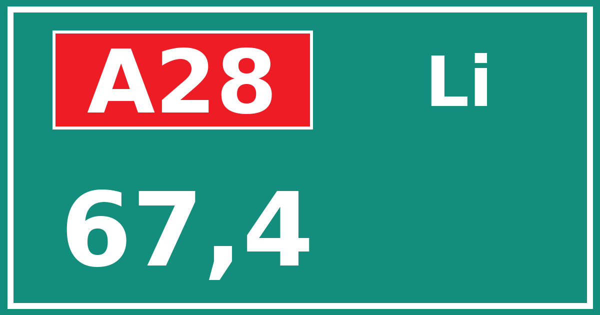 Hectometerbord A28 67,4 zijde Li