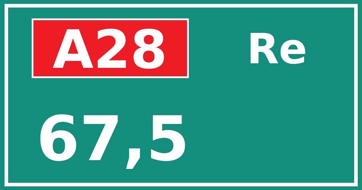 Hectometerbord A28 67,5 zijde Re