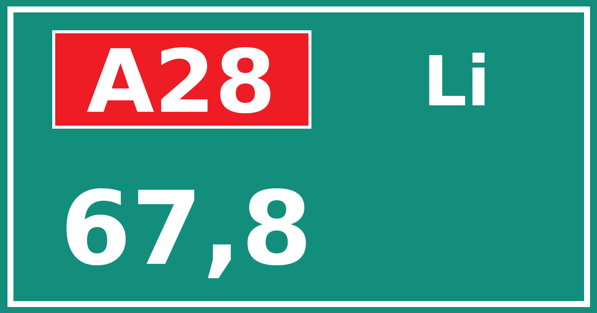 Hectometerbord A28 67,8 zijde Li