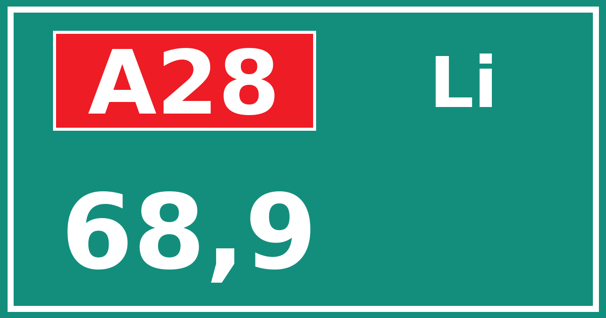 Hectometerbord A28 68,9 zijde Li