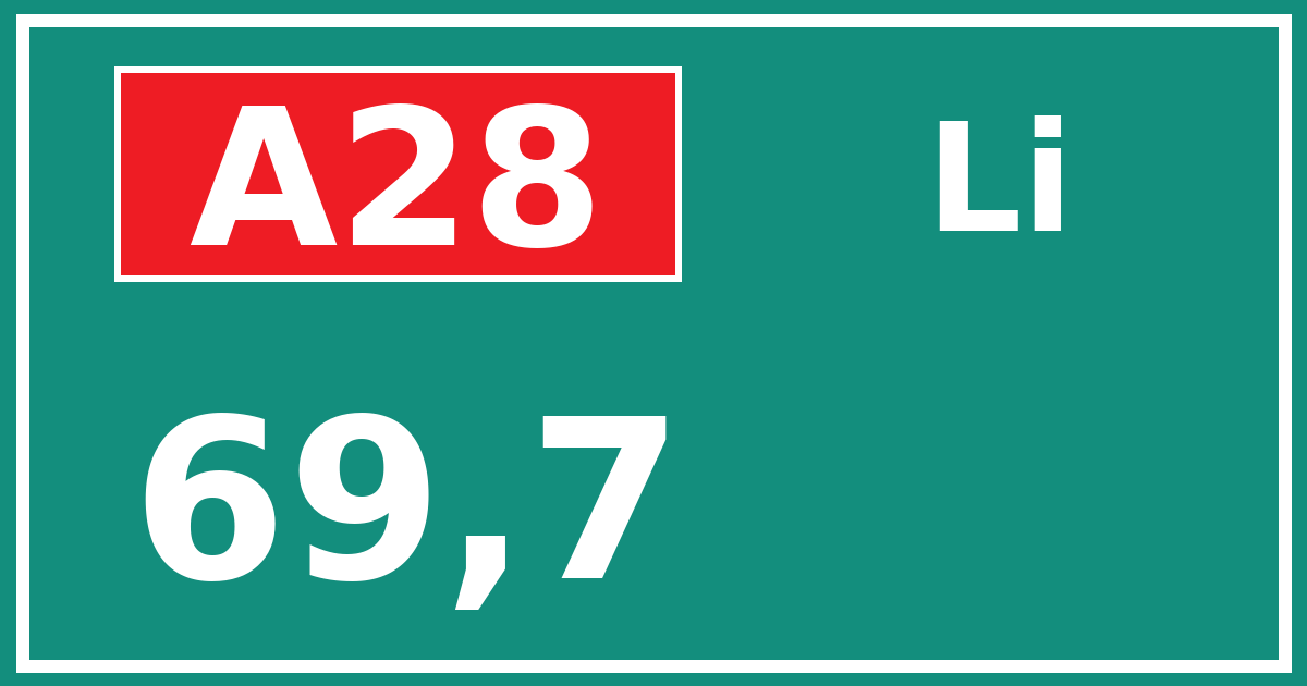 Hectometerbord A28 69,7 zijde Li