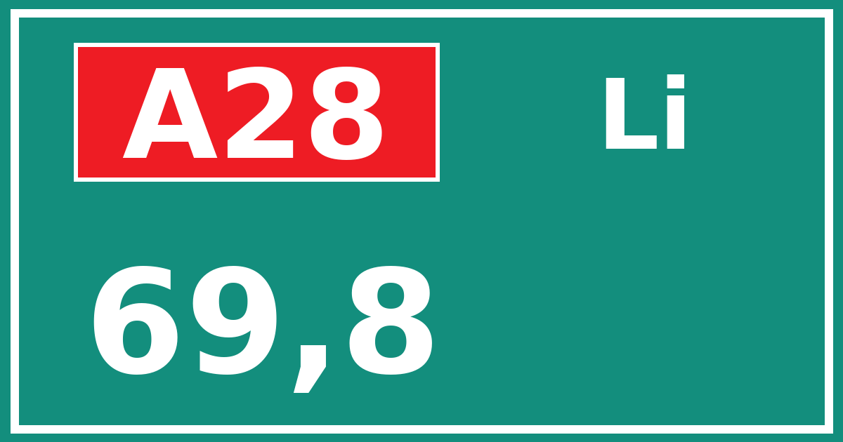 Hectometerbord A28 69,8 zijde Li