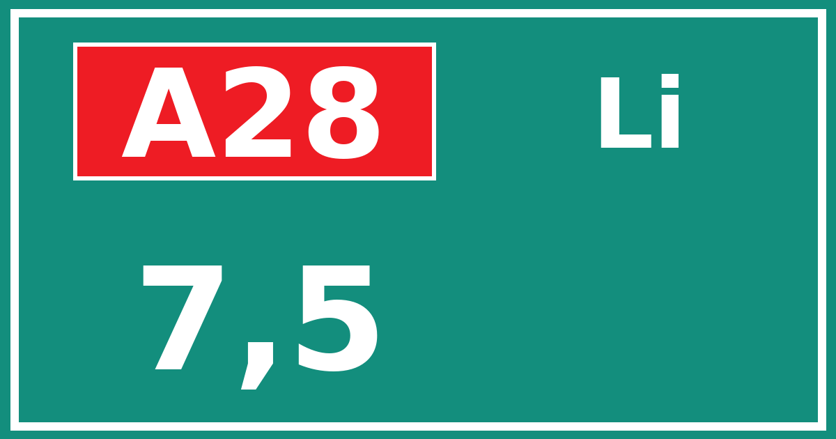 Hectometerbord A28 7,5 zijde Li