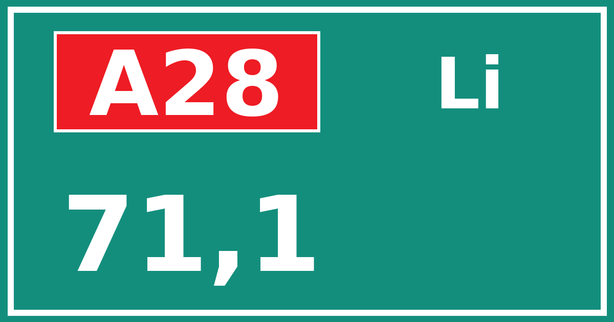 Hectometerbord A28 71,1 zijde Li