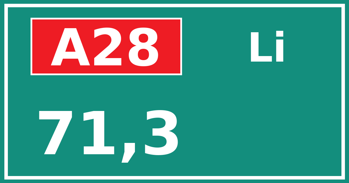 Hectometerbord A28 71,3 zijde Li