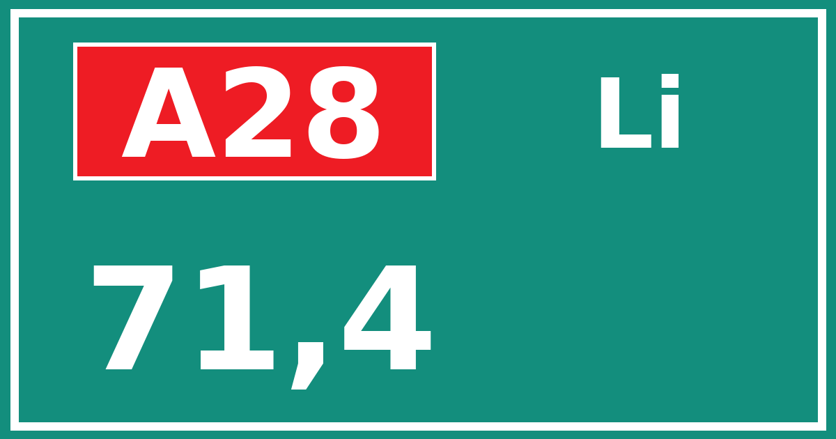 Hectometerbord A28 71,4 zijde Li