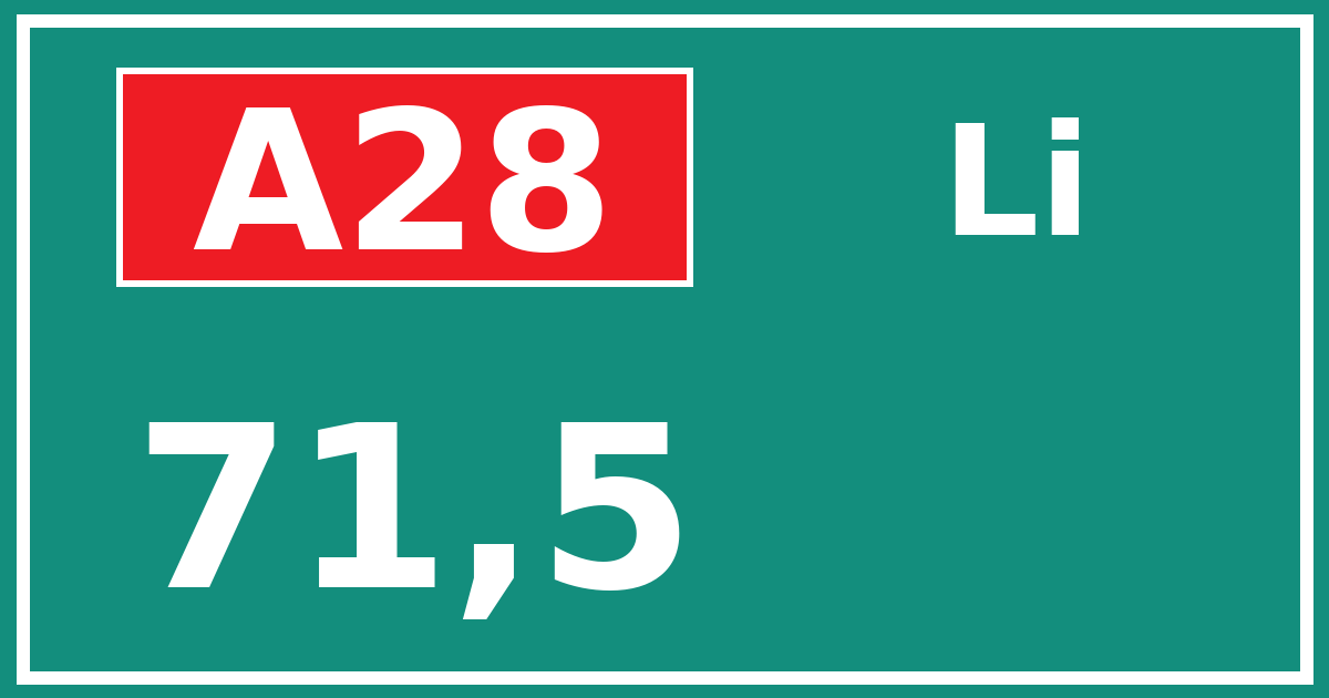 Hectometerbord A28 71,5 zijde Li