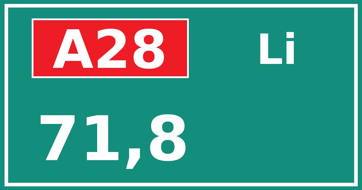 Hectometerbord A28 71,8 zijde Li