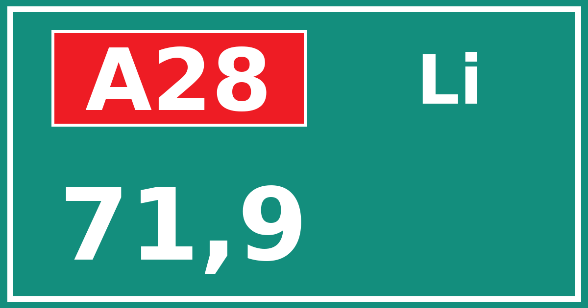 Hectometerbord A28 71,9 zijde Li