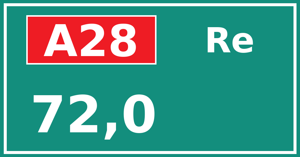 Hectometerbord A28 72,0 zijde Re