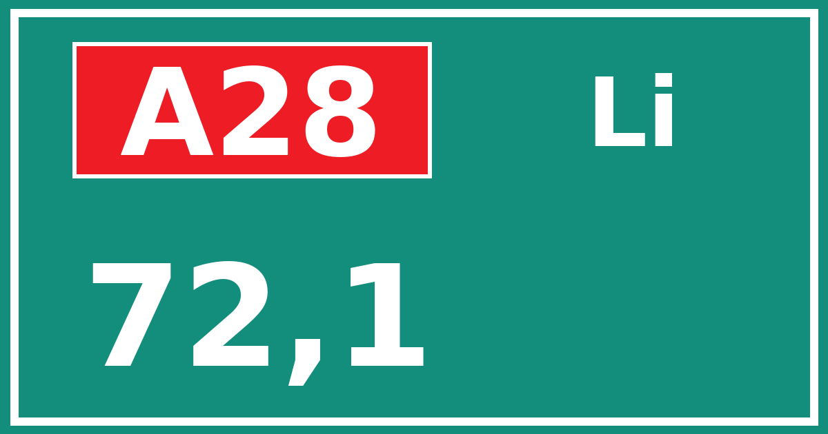 Hectometerbord A28 72,1 zijde Li