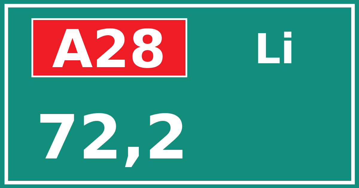 Hectometerbord A28 72,2 zijde Li