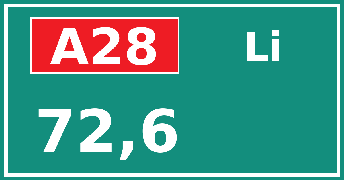 Hectometerbord A28 72,6 zijde Li