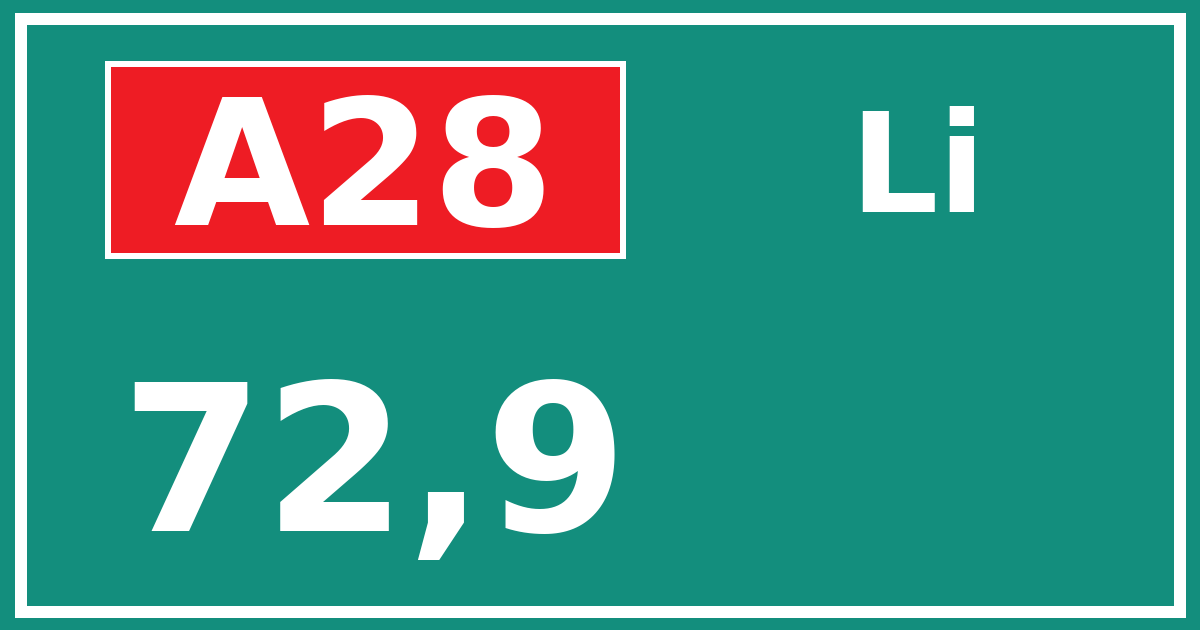 Hectometerbord A28 72,9 zijde Li
