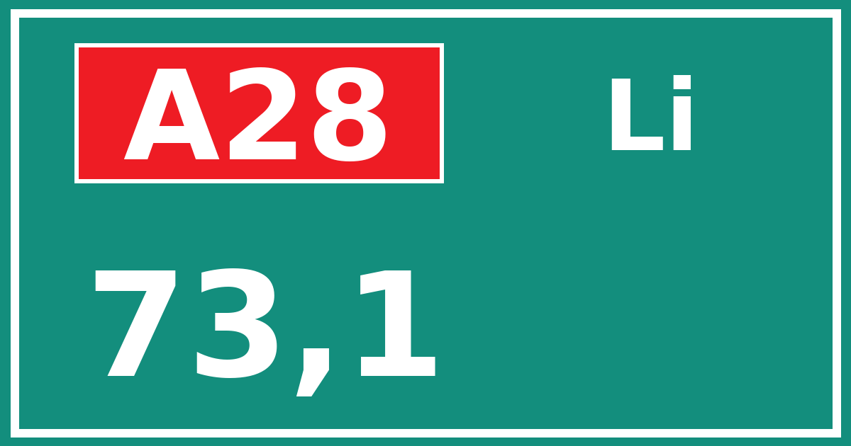 Hectometerbord A28 73,1 zijde Li