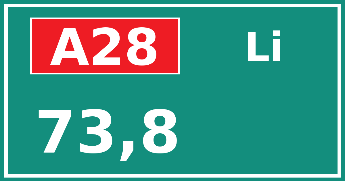 Hectometerbord A28 73,8 zijde Li