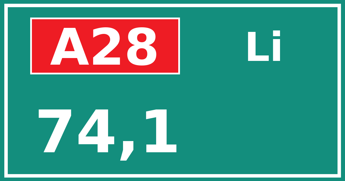 Hectometerbord A28 74,1 zijde Li