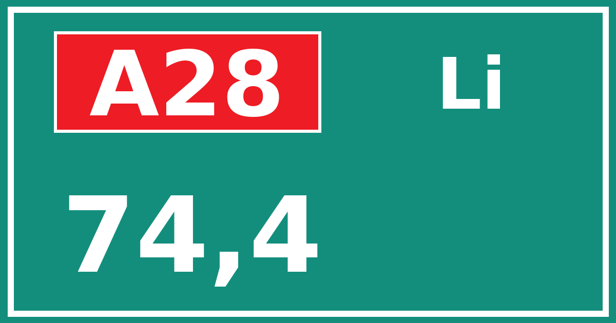 Hectometerbord A28 74,4 zijde Li