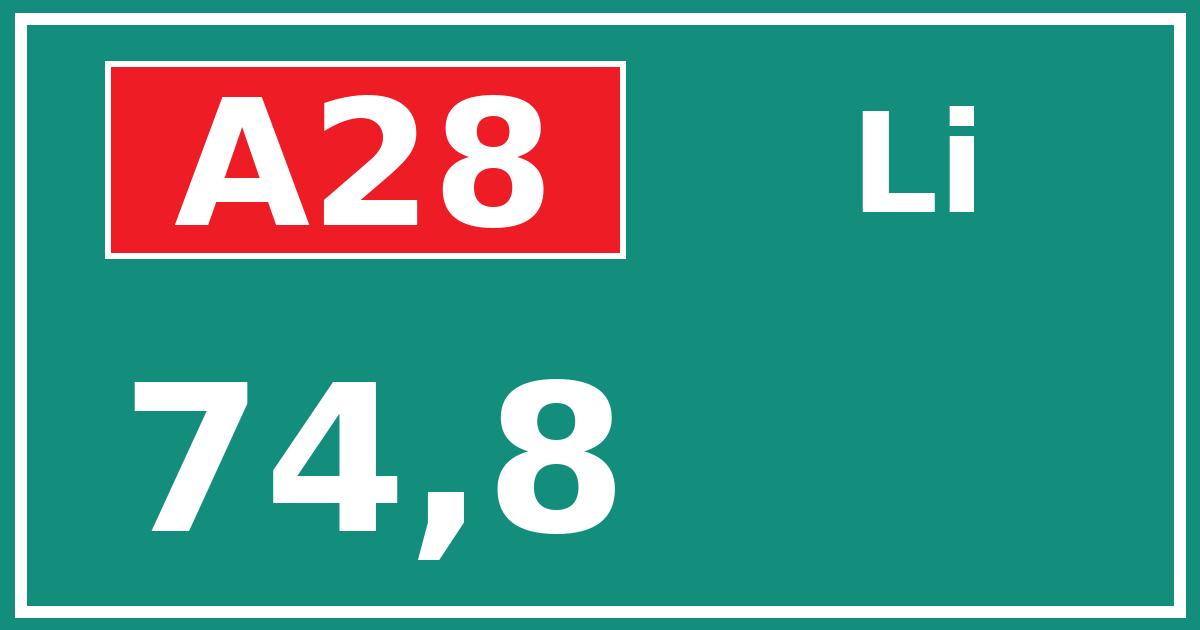 Hectometerbord A28 74,8 zijde Li