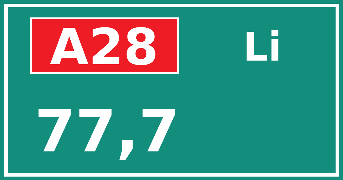 Hectometerbord A28 77,7 zijde Li