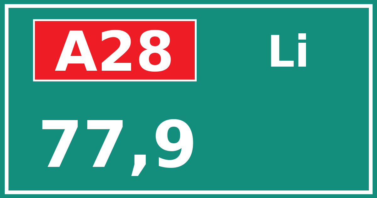 Hectometerbord A28 77,9 zijde Li