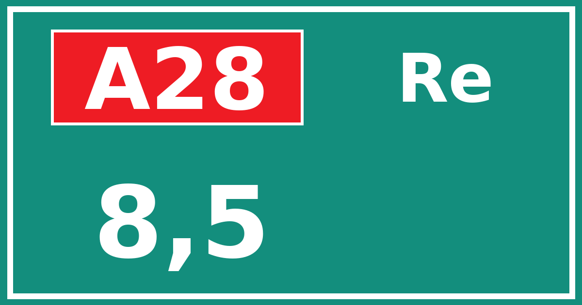 Hectometerbord A28 8,5 zijde Re