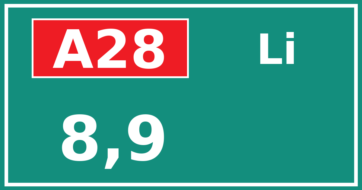 Hectometerbord A28 8,9 zijde Li