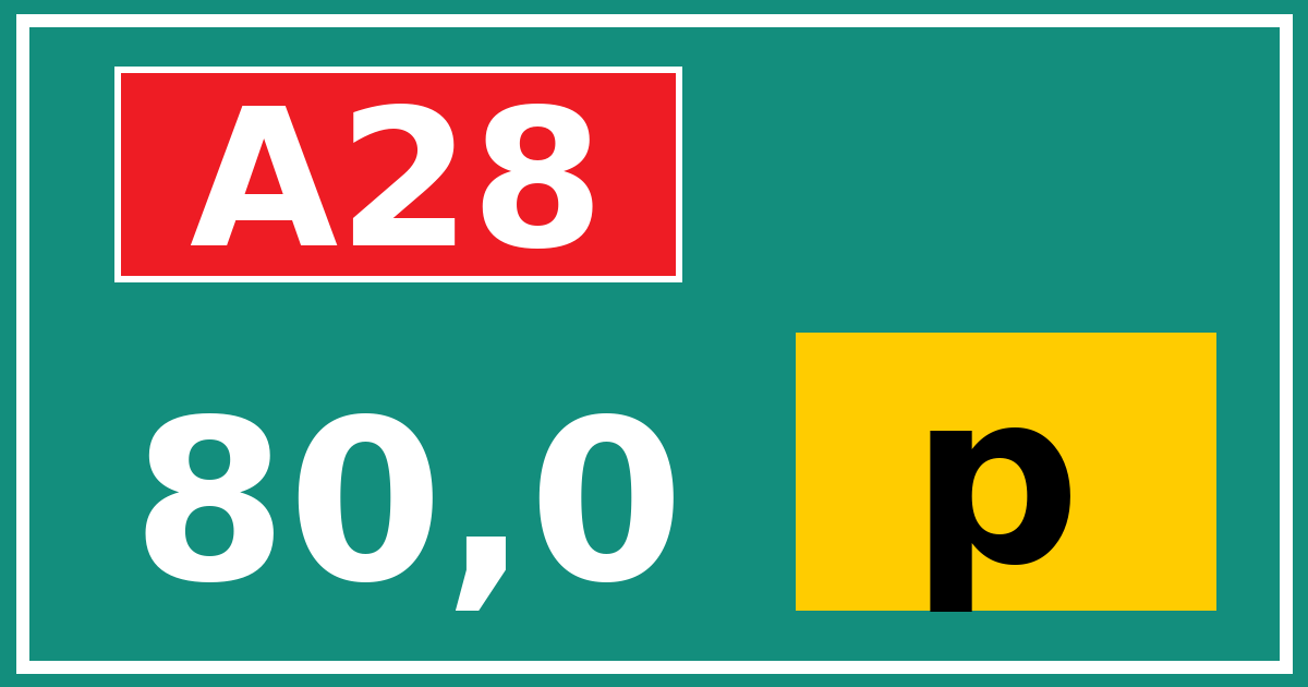 Hectometerbord A28 80,0 letter p