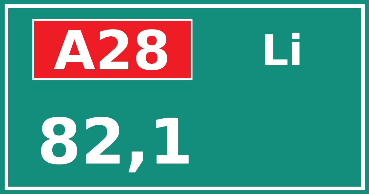 Hectometerbord A28 82,1 zijde Li