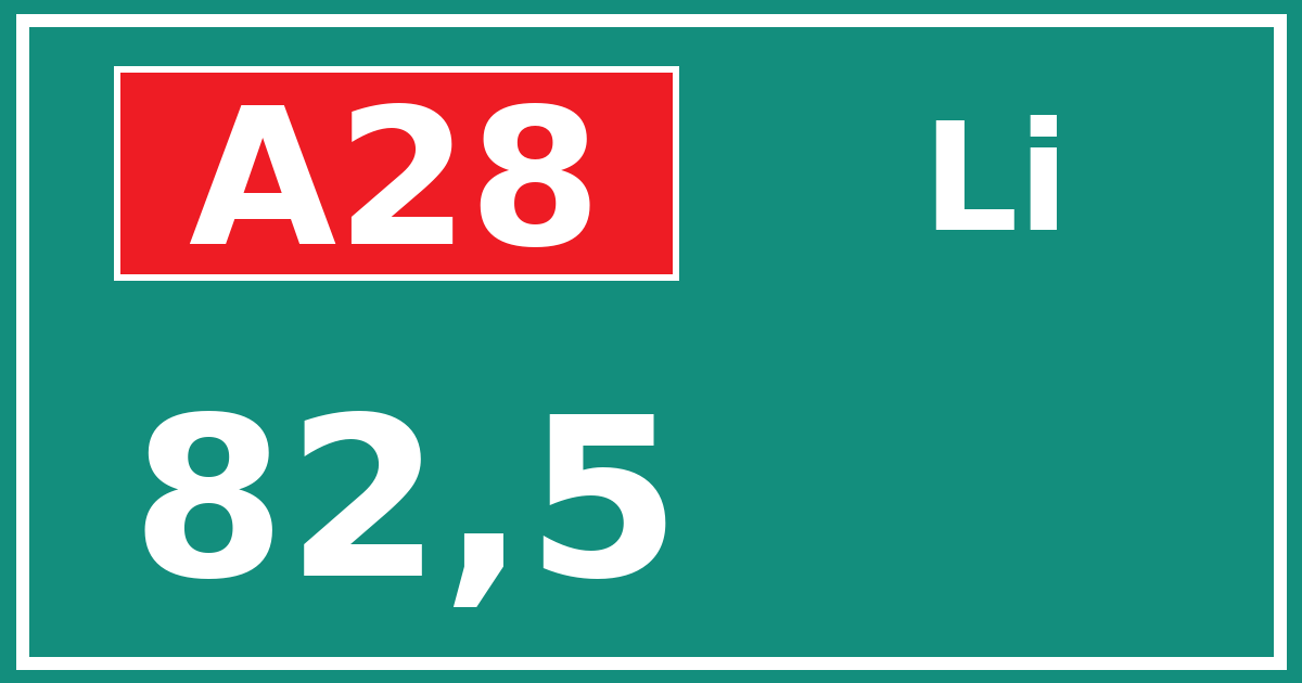 Hectometerbord A28 82,5 zijde Li