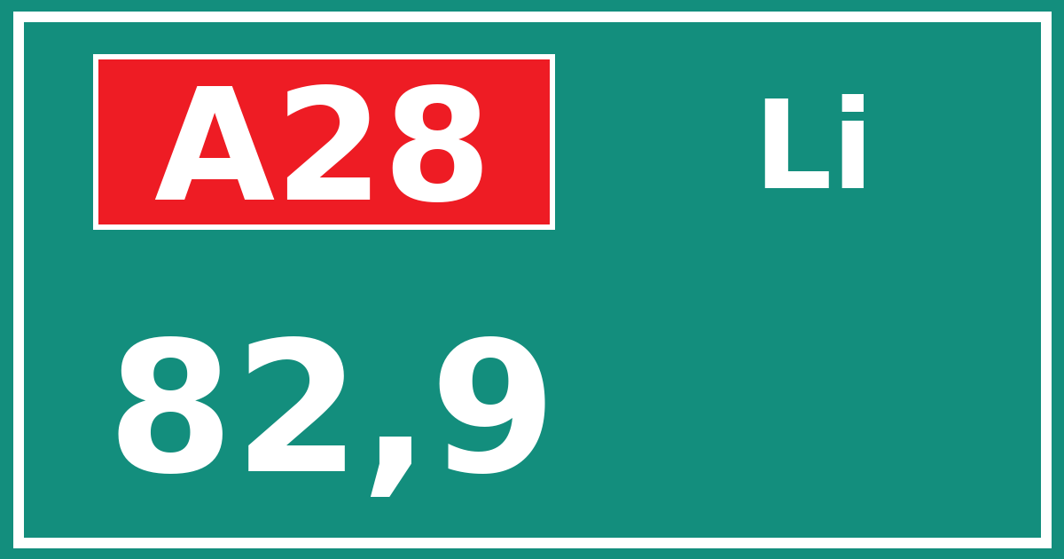 Hectometerbord A28 82,9 zijde Li
