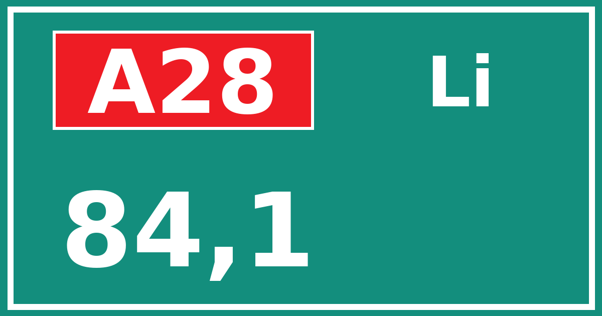 Hectometerbord A28 84,1 zijde Li