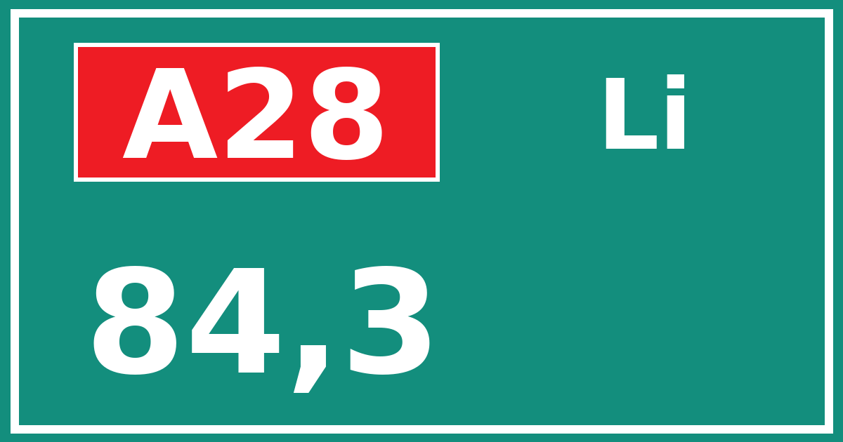 Hectometerbord A28 84,3 zijde Li