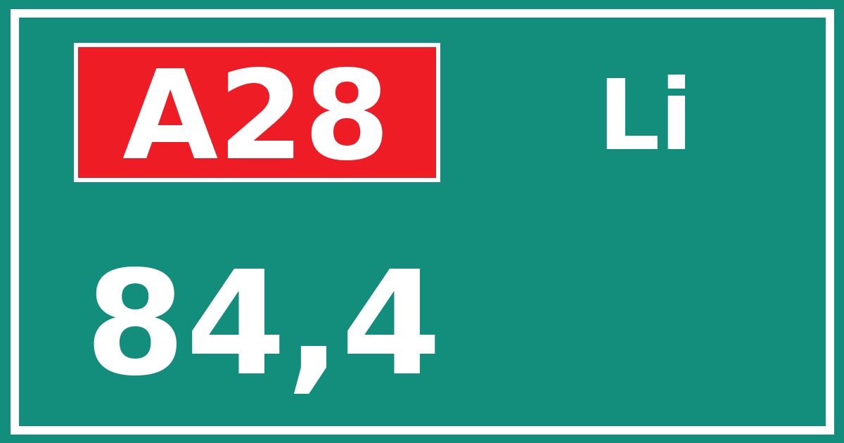 Hectometerbord A28 84,4 zijde Li