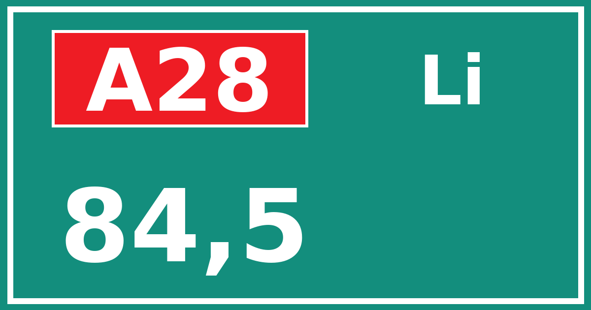 Hectometerbord A28 84,5 zijde Li