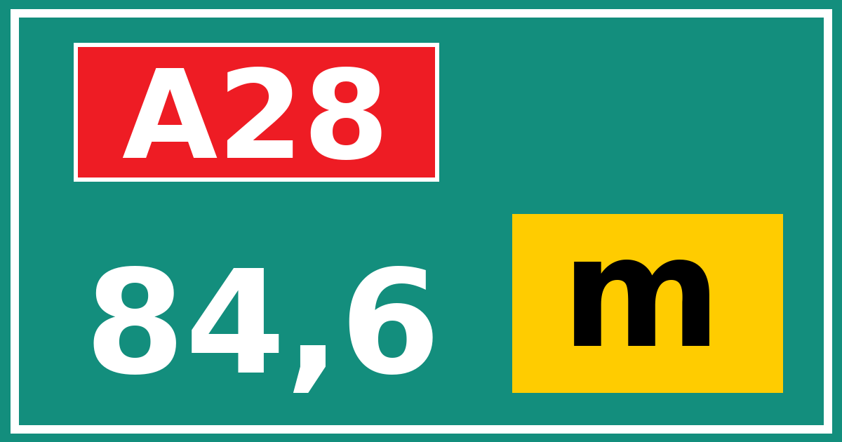 Hectometerbord A28 84,6 letter m
