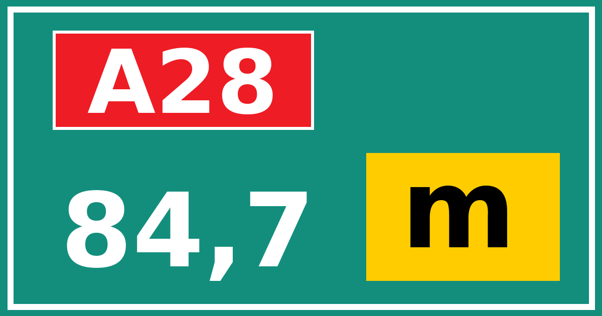 Hectometerbord A28 84,7 letter m