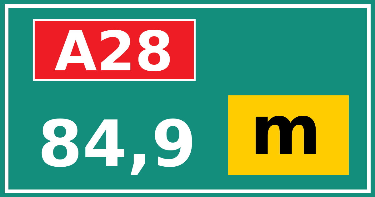 Hectometerbord A28 84,9 letter m
