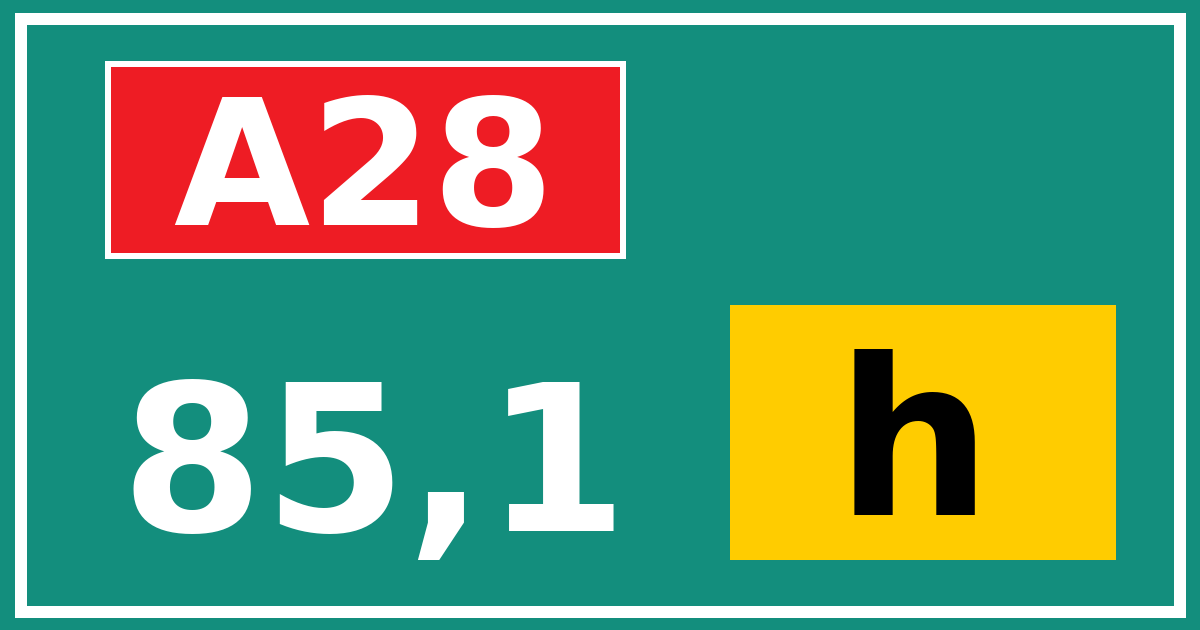 Hectometerbord A28 85,1 letter h