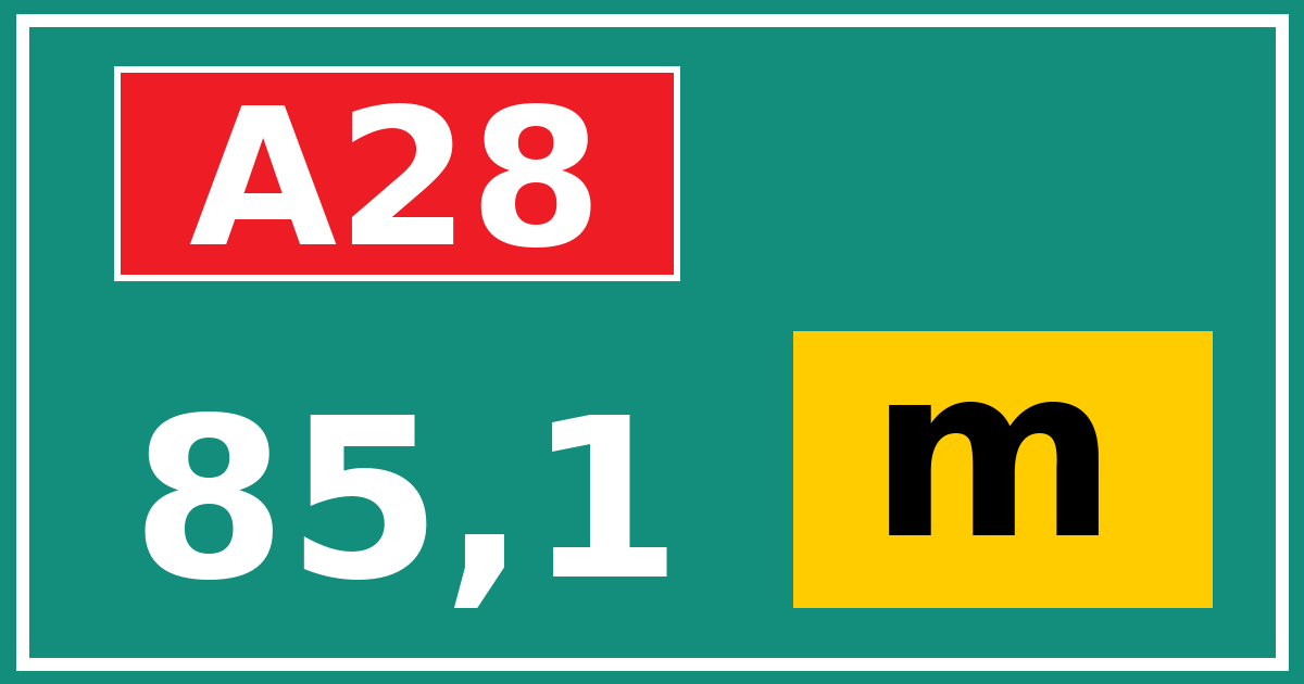 Hectometerbord A28 85,1 letter m