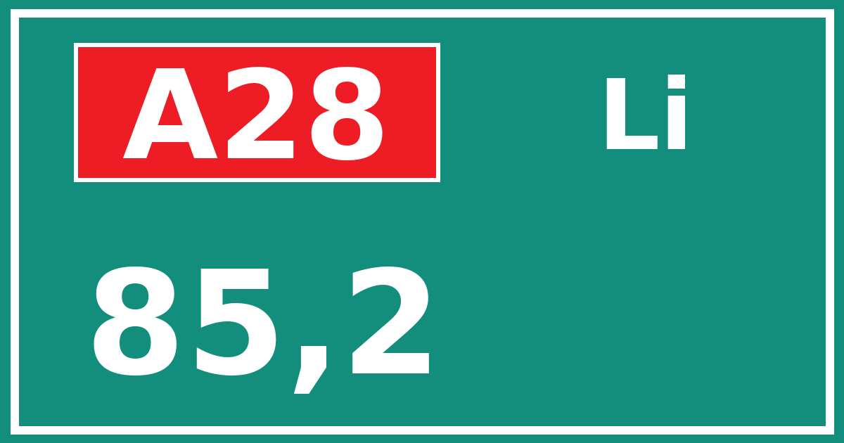 Hectometerbord A28 85,2 zijde Li