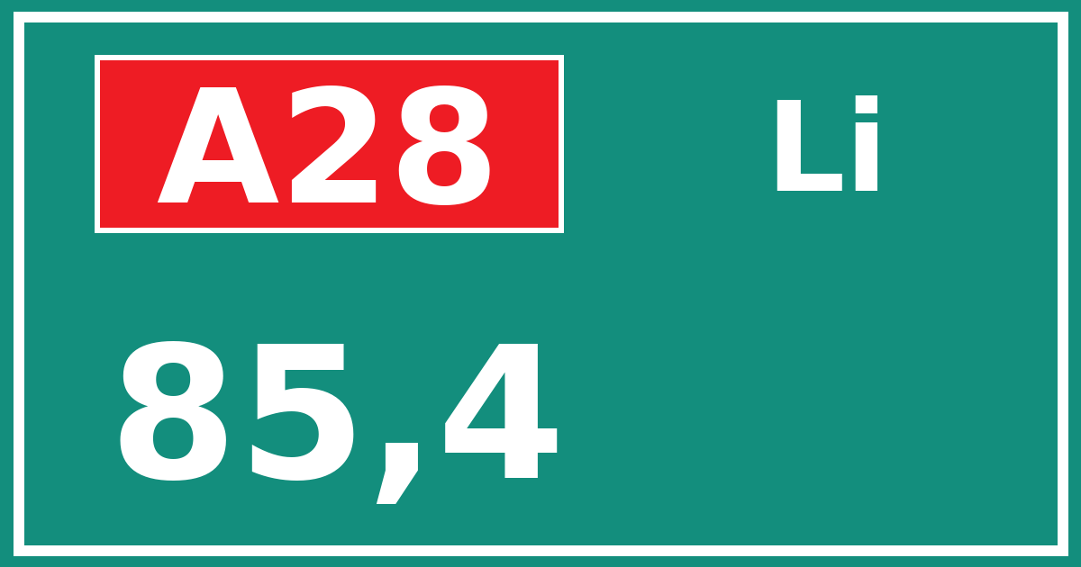 Hectometerbord A28 85,4 zijde Li